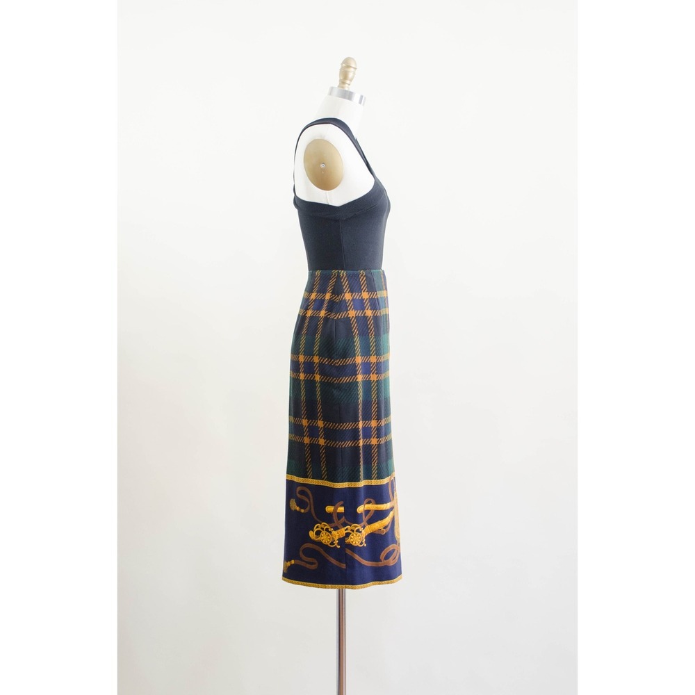 Ann Taylor green plaid wool wrap skirt 90s vtg equestrian novelty print skirt - Picture 7 of 8